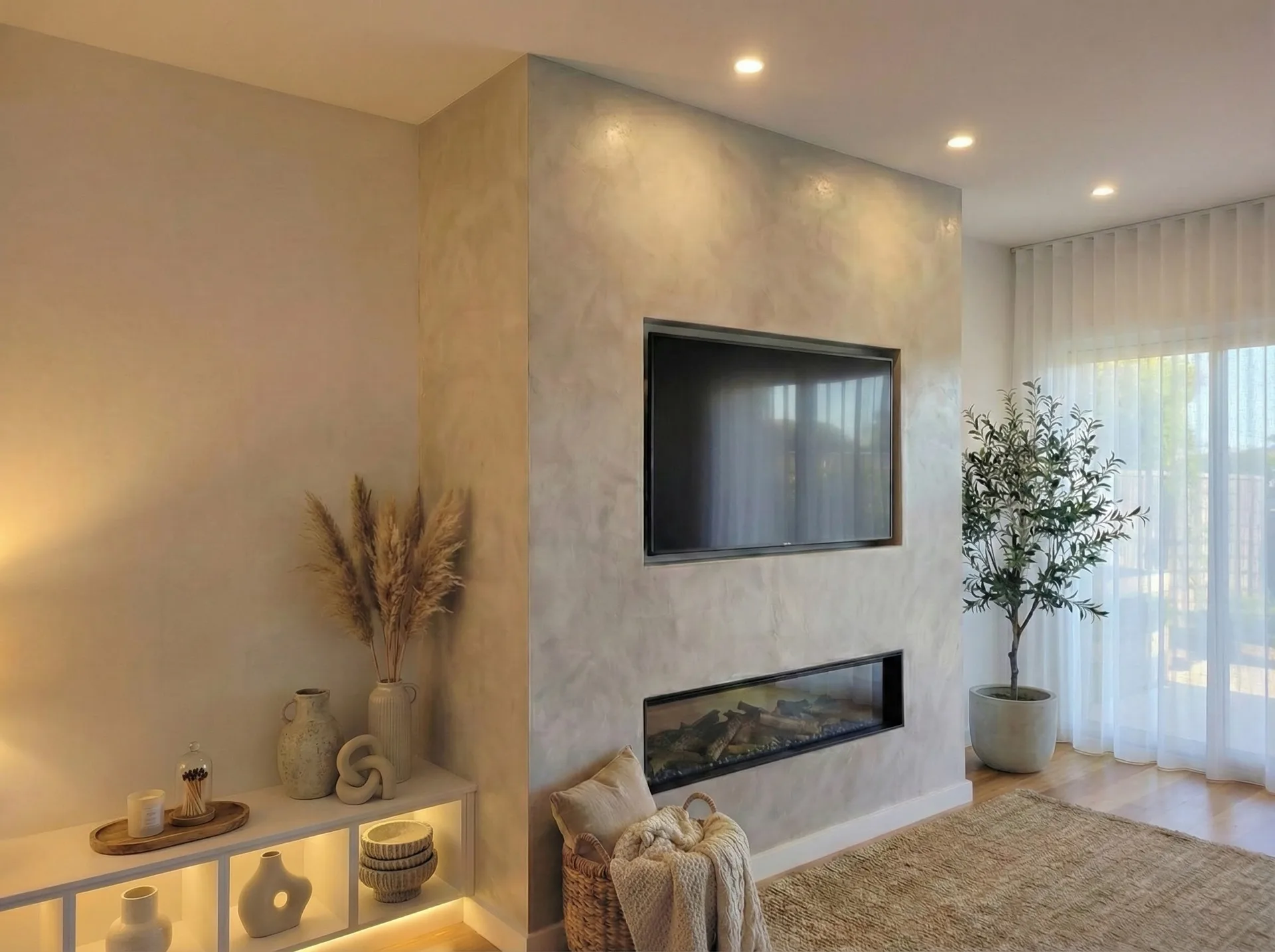 Microcement fireplace surround